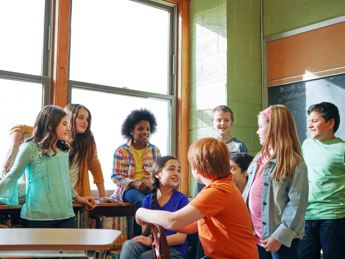 Students interacting during a group activity, building social emotional skills