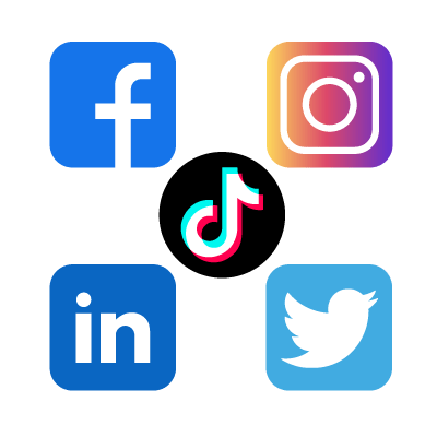 Autism Academy social medial icons, Facebook, Instagram, Tiktok, Linked In, X